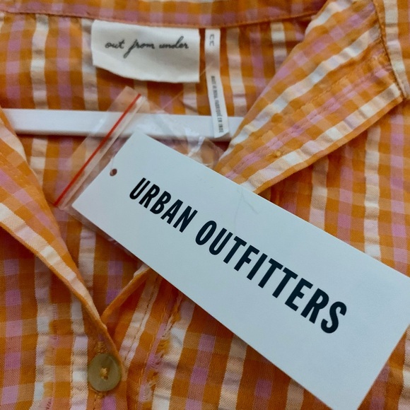 NWT Women’s Urban Outfitters Hooded Button-Down Orange Checked Shirt-size M-Rare - Picture 4 of 5
